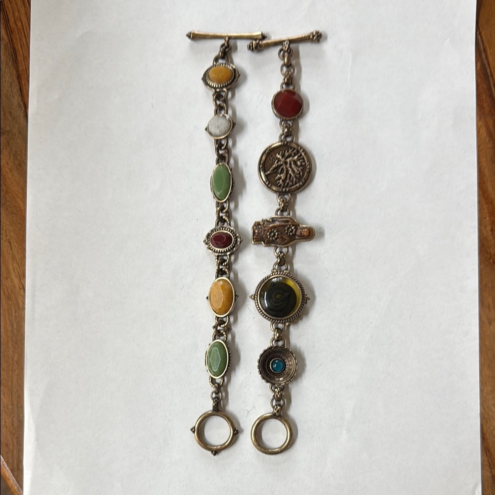 Set of Lucky Brand Red and Green Bohemian Buddha Snake Bracelets